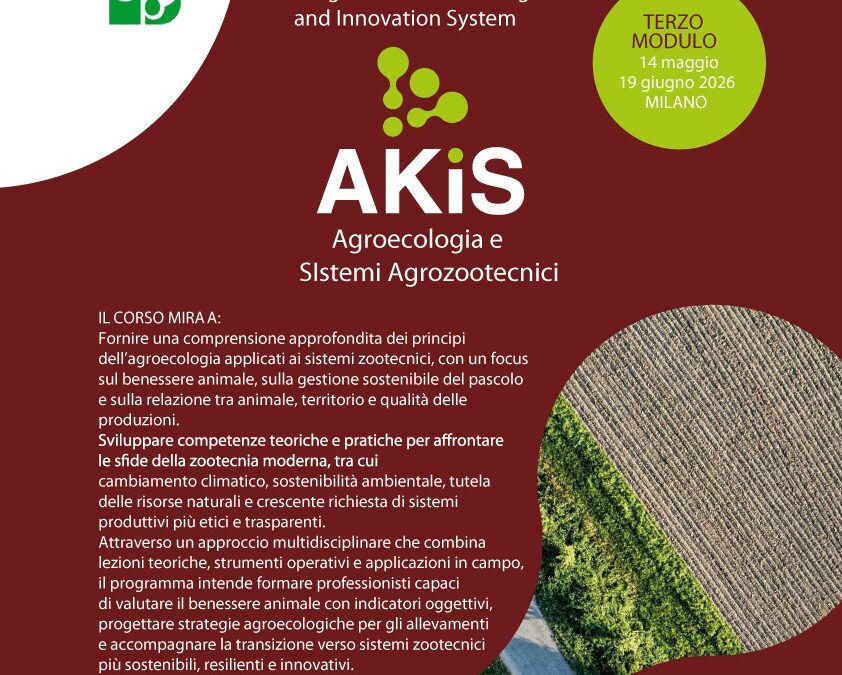 Corso di aggiornamento gratuito AKIS su agroecologia e sistemi agro-zootecnici
