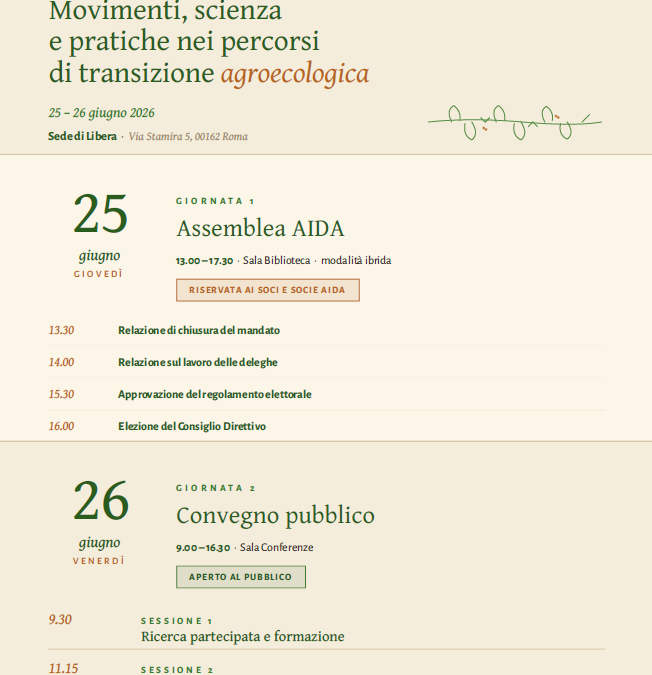 Convegno di AIDA – Movimenti, scienza e pratiche nei percorsi di transizione agroecologica