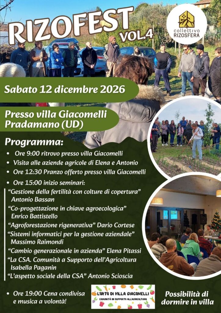 Locandina di Rizofest vol. 4, collettivo Rizosfera, Villa Giacomelli, Pradamano (UD), 12 dicembre 2026