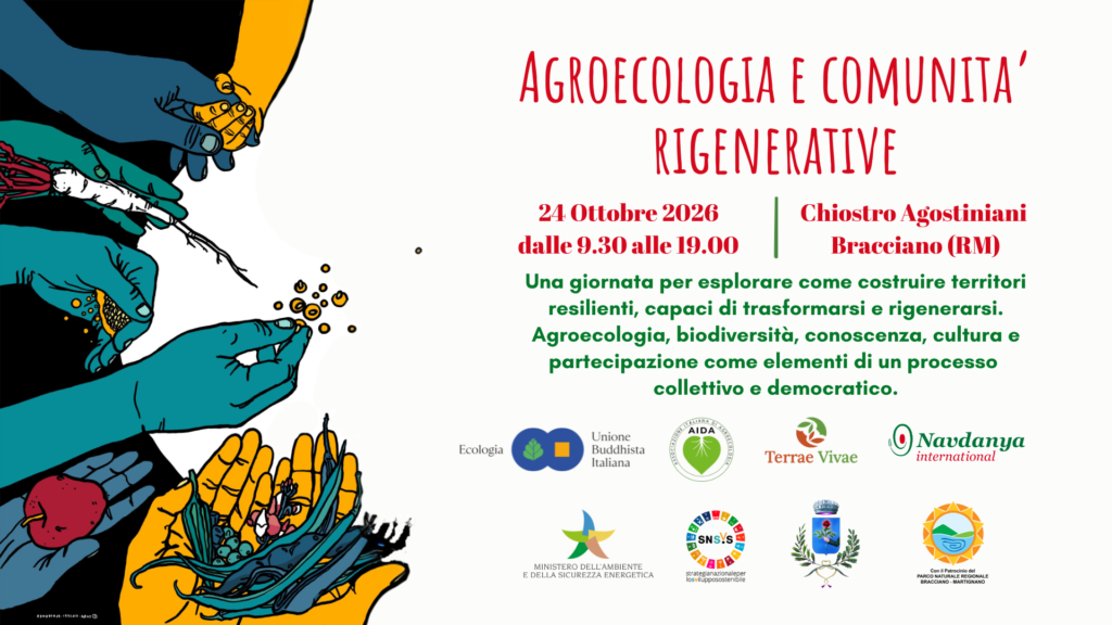 Locandina dell'evento Agroecologia e comunità rigenerative, 24 ottobre 2026, Chiostro degli Agostiniani, Bracciano